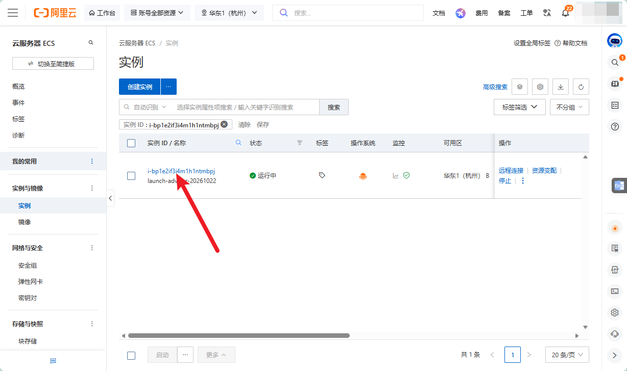 实例列表,点实例 ID 进详情页